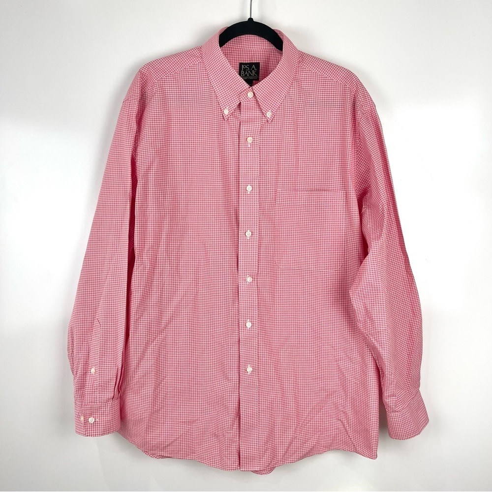 Jos. A. Bank Red Gingham Long Sleeve Button Down Shirt Cotton Men's Size Large